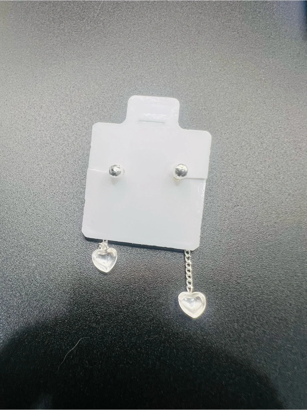 Silver double-heart drop stud earrings, Sterling Silver 925